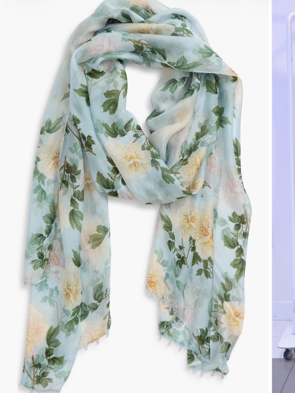 SACHIN BABI Emmy Embellished Scarf Cloud Blue Peony Silk Blend